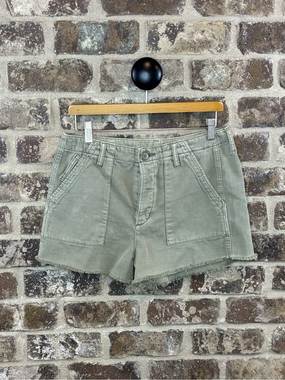 American Eagle Outfitters Olive Utility Frayed-Hem Shorts